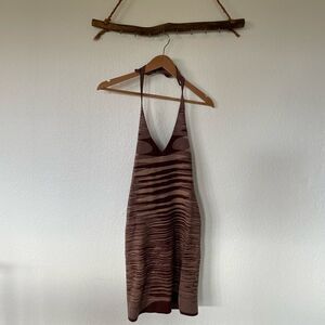 Brown printed halter dress